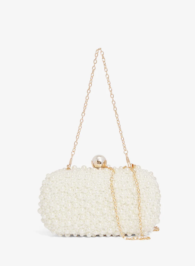 Khizana Pearl Detailed Embellished Gold Accent Clutch